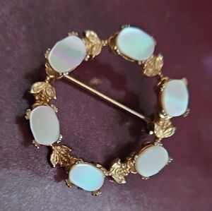 Gold Tone and Opalescent Stone Brooch